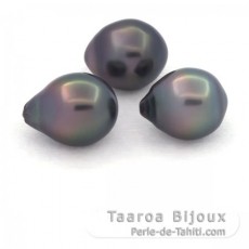 Lot de 3 Perles de Tahiti Semi-Baroques B de 10.5  10.7 mm