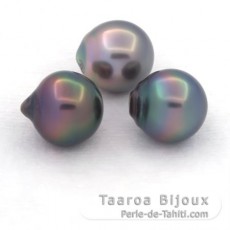 Lot de 3 Perles de Tahiti Semi-Baroques B de 10.6  10.7 mm