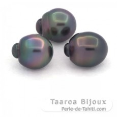 Lot de 3 Perles de Tahiti Semi-Baroques B de 10.6  10.8 mm