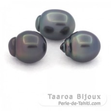 Lot de 3 Perles de Tahiti Semi-Baroques B de 10.5  10.7 mm