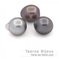 Lot de 3 Perles de Tahiti Semi-Baroques B de 10.6  10.8 mm