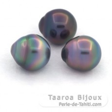 Lot de 3 Perles de Tahiti Semi-Baroques B de 10.6  10.9 mm