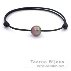 Bracelet en Cuir et 1 Perle de Tahiti Semi-Baroque AB 10.8 mm