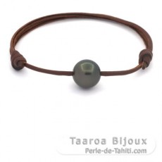 Bracelet en Cuir et 1 Perle de Tahiti Ronde C 12.7 mm