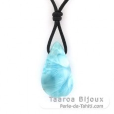 Collier en Cuir et 1 Larimar - 28 x 16 x 9 mm - 7.2 gr