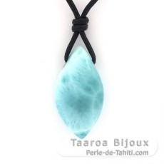 Collier en Cuir et 1 Larimar - 28 x 15 x 9 mm - 5.6 gr