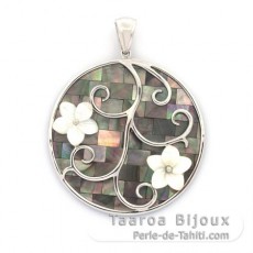 Pendentif en Nacre de Tahiti, Nacre blanche et Argent rhodi .925