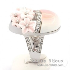 Bague en Nacre de Lambi et Argent .925 Rhodi