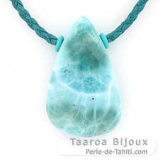 Collier en Coton et 1 Larimar - 35.5 x 22 x 10 mm - 13.3 gr