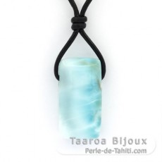 Collier en Cuir et 1 Larimar - 27 x 14 x 8.2 mm - 7.1 gr