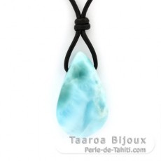 Collier en Cuir et 1 Larimar - 30 x 18 x 9 mm - 8 gr