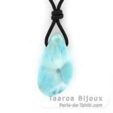 Collier en Cuir et 1 Larimar - 31 x 17 x 9 mm - 8.2 gr