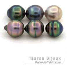 Lot de 6 Perles de Tahiti Cerclées B+ de 9.1 à 9.4 mm