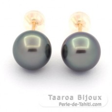 Boucles d'Oreilles en Or 18k et 2 Perles de Tahiti Semi-Rondes 1 A & 1 B 9.3 mm