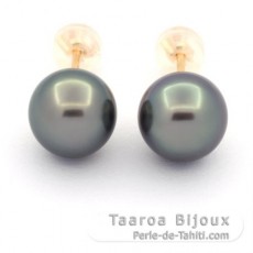 Boucles d'Oreilles en Or 18k et 2 Perles de Tahiti Semi-Rondes 1 A & 1 B 9.3 mm