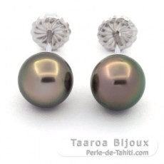 Boucles d'Oreilles en Argent et 2 Perles de Tahiti Rondes C 9.1 mm