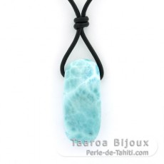 Collier en Cuir et 1 Larimar - 34 x 15 x 8 mm - 8.4 gr