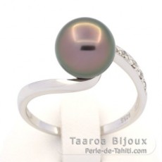 Bague en Argent et 1 Perle de Tahiti Semi-Ronde B 8.9 mm