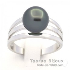 Bague en Argent et 1 Perle de Tahiti Ronde B 9.5 mm