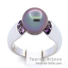 Bague en Argent et 1 Perle de Tahiti Ronde B+ 9.8 mm