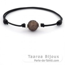 Bracelet en Cuir et 1 Perle de Tahiti Gravée 12.4 mm