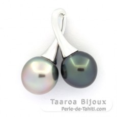 Pendentif en Argent et 2 Perles de Tahiti Semi-Baroques 1 B & 1 C 12 mm