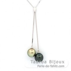 Collier en Argent et 2 Perles de Tahiti Semi-Baroques 1 A & 1 B 8.7 mm