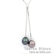 Collier en Argent et 2 Perles de Tahiti Semi-Baroques B 9 mm