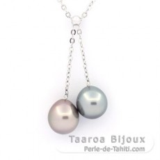 Collier en Argent et 2 Perles de Tahiti Semi-Baroques 1 B & 1 C 9.5 mm