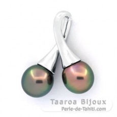 Pendentif en Argent et 2 Perles de Tahiti Semi-Baroques A 9 mm