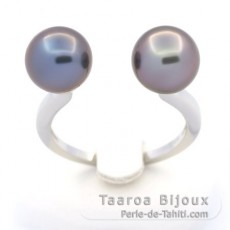 Bague en Argent et 2 Perles de Tahiti Semi-Rondes C 8.4 mm