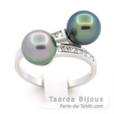 Bague en Argent et 2 Perles de Tahiti Rondes C+ 8.5 mm