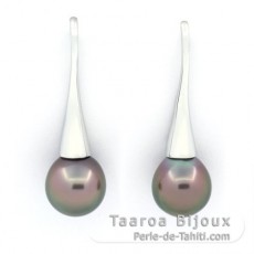 Boucles d'Oreilles en Argent et 2 Perles de Tahiti Semi-Baroques B 9.5 mm