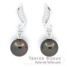 Boucles d'Oreilles en Argent et 2 Perles de Tahiti Rondes C 9 mm