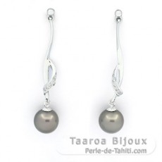 Boucles d'Oreilles en Argent et 2 Perles de Tahiti Rondes C 8.6 mm