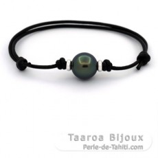 Bracelet en Cuir et 1 Perle de Tahiti Ronde C 11.5 mm