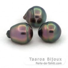 Lot de 3 Perles de Tahiti Cerclées C de 11 à 11.4 mm