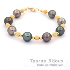 Bracelet de 8 Perles de Tahiti Rondes B 9.1  9.4 mm et Or 18K