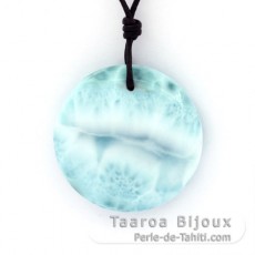 Collier en Cuir et 1 Larimar - 30 x 8.5 mm - 13.9 gr