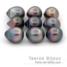 Lot de 9 Perles de Tahiti Semi-Baroques B/C de 10 à 10.3 mm