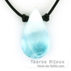 Collier en Cuir et 1 Larimar - 34 x 19 x 8 mm - 7.9 gr