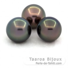 Lot de 3 Perles de Tahiti Rondes C de 11 à 11.2 mm