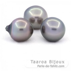 Lot de 3 Perles de Tahiti Semi-Baroques B/C de 13.5  13.7 mm