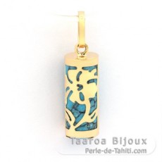 Pendentif en Or 18K et Turquoise - 12 mm - Hibiscus
