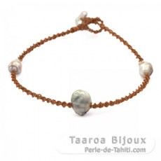 Bracelet en Fibre de Coco et 4 Keishis - 1.3 gr