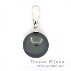 Pendentif Clip en Or blanc 18K et 1 Perle de Tahiti Ronde B 12.8 mm