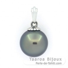 Pendentif en Or blanc 18K et 1 Perle de Tahiti Ronde B 12.4 mm