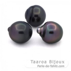 Lot de 3 Perles de Tahiti Semi-Baroques B de 10.7  10.8 mm