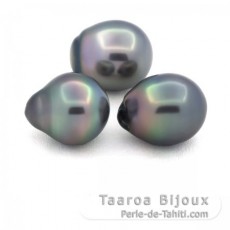 Lot de 3 Perles de Tahiti Semi-Baroques B de 11.1  11.3 mm