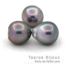 Lot de 3 Perles de Tahiti Semi-Baroques B de 11 à 11.1 mm